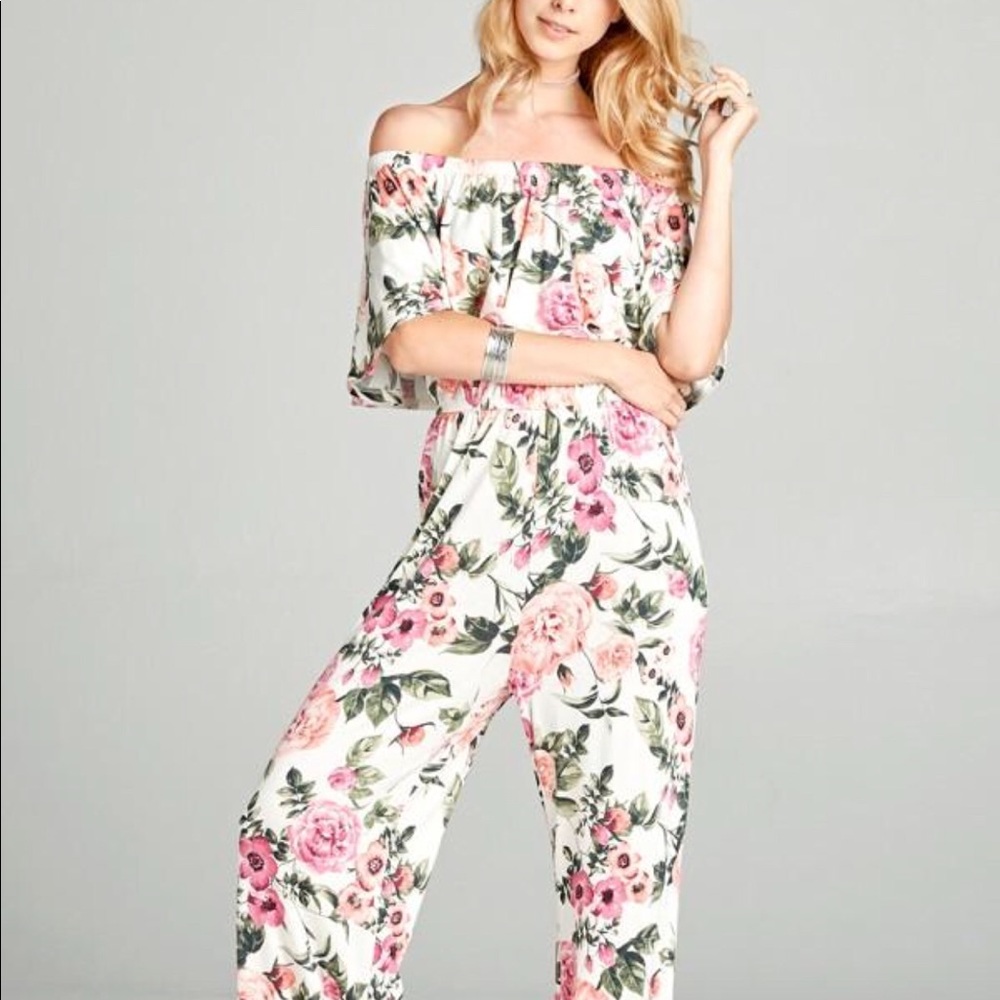 Off Shoulder Floral Jumpsuit
